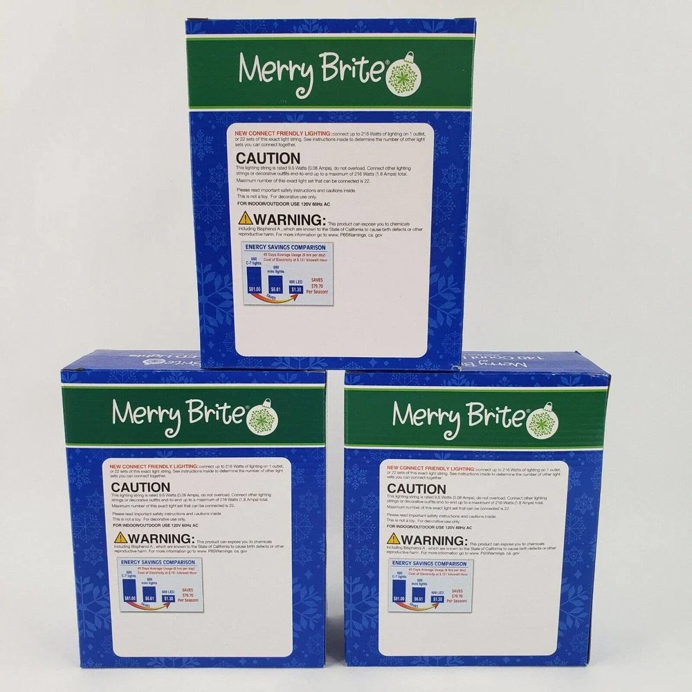 3 Merry Brite 140 ct LED Lights Multi Color Bulb Christmas Patio Kids Room Decor